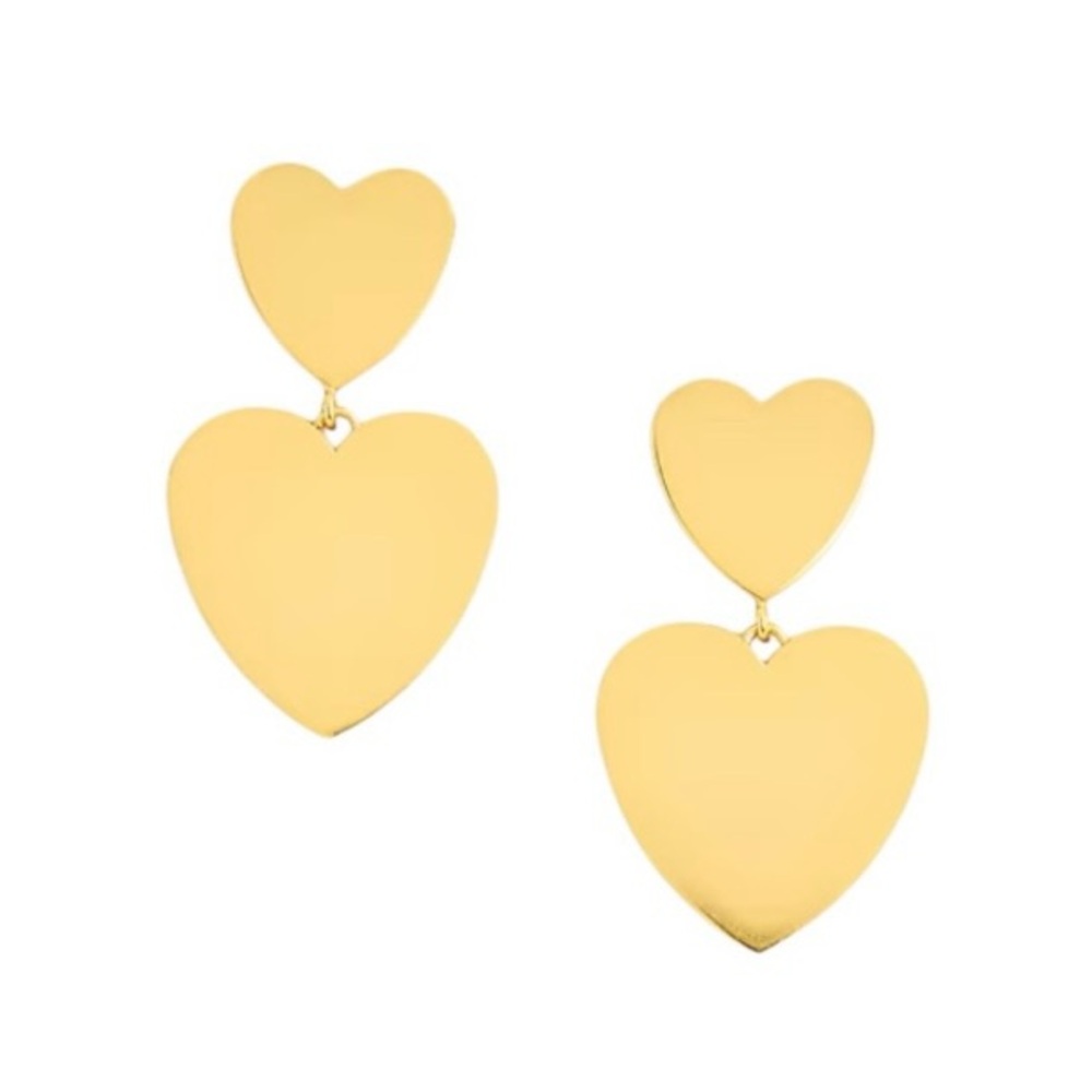 NWT J. Crew Double Heart Gold Drop Earrings, Soft Girl Romantic Valentine’s Day